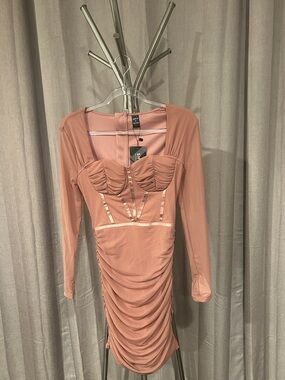 NWT SHEIN Dusty Rose Long-Sleeve Ruched Bodycon Dress